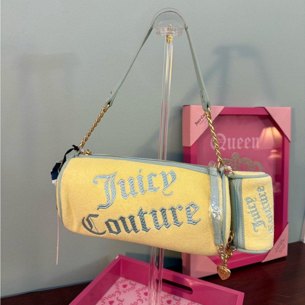 Juicy Couture Pastel Yellow and Light Blue Shoulder Bag